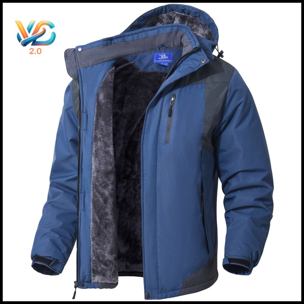 Men's Ski Jacket Waterproof Windproof Fleece Liner Hood Multi Pockets Winter